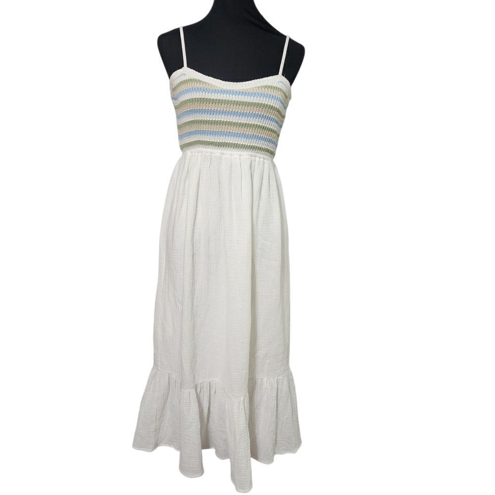 Wishlist Maxi Dress Medium White Embroidered Bodice Spaghetti Straps Sleeveless